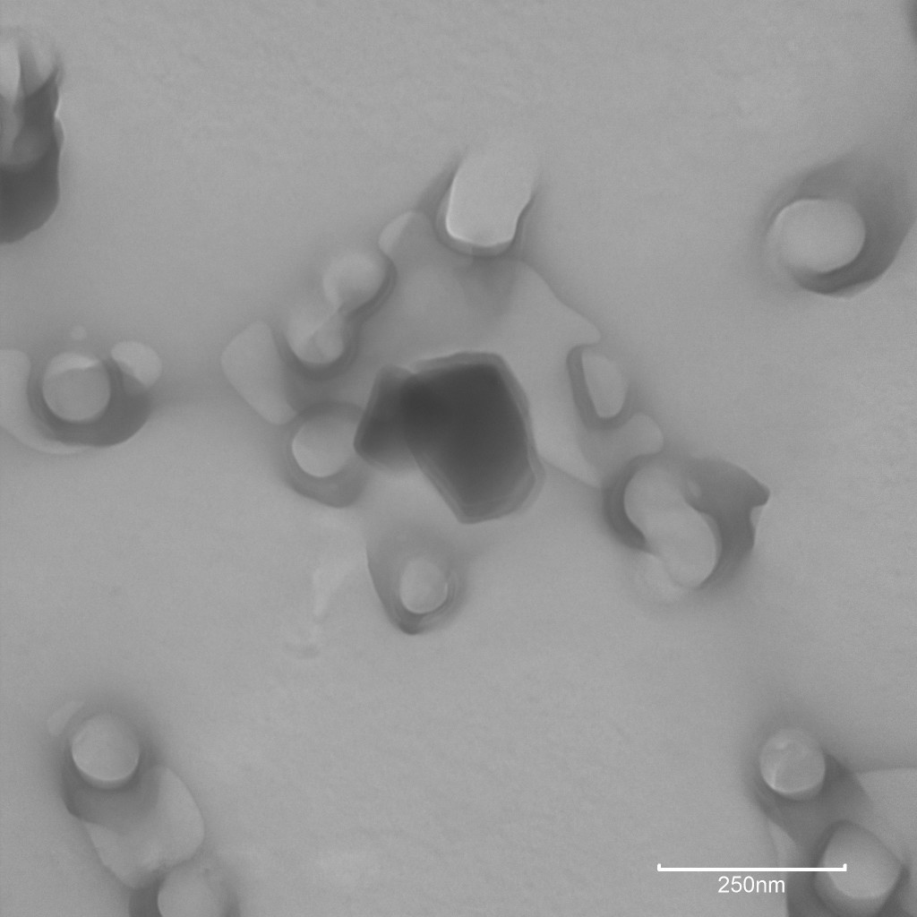 Figure 4.  TEM image of TiO2 aggregate observed on filter from airborne exposure study of Product A.